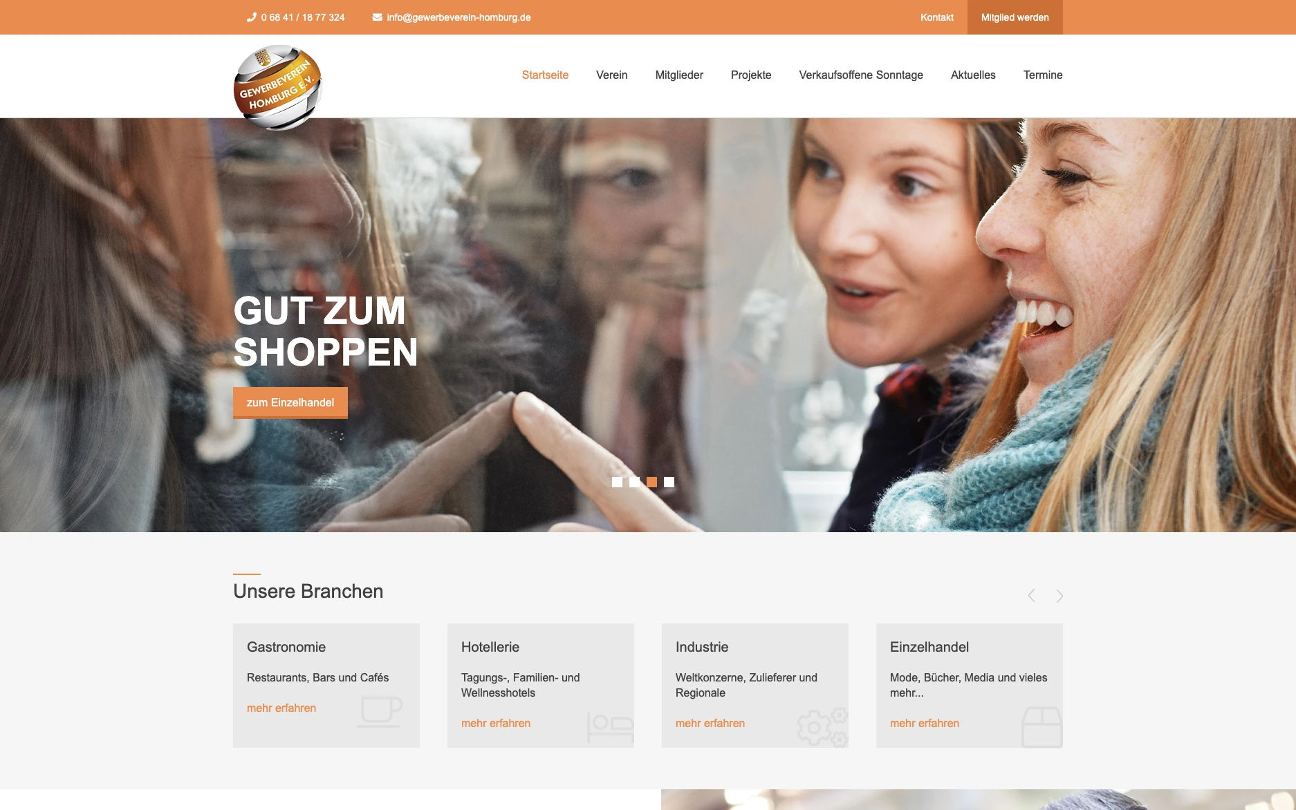 Gewerbeverein Homburg e.V. – Website-Ansicht