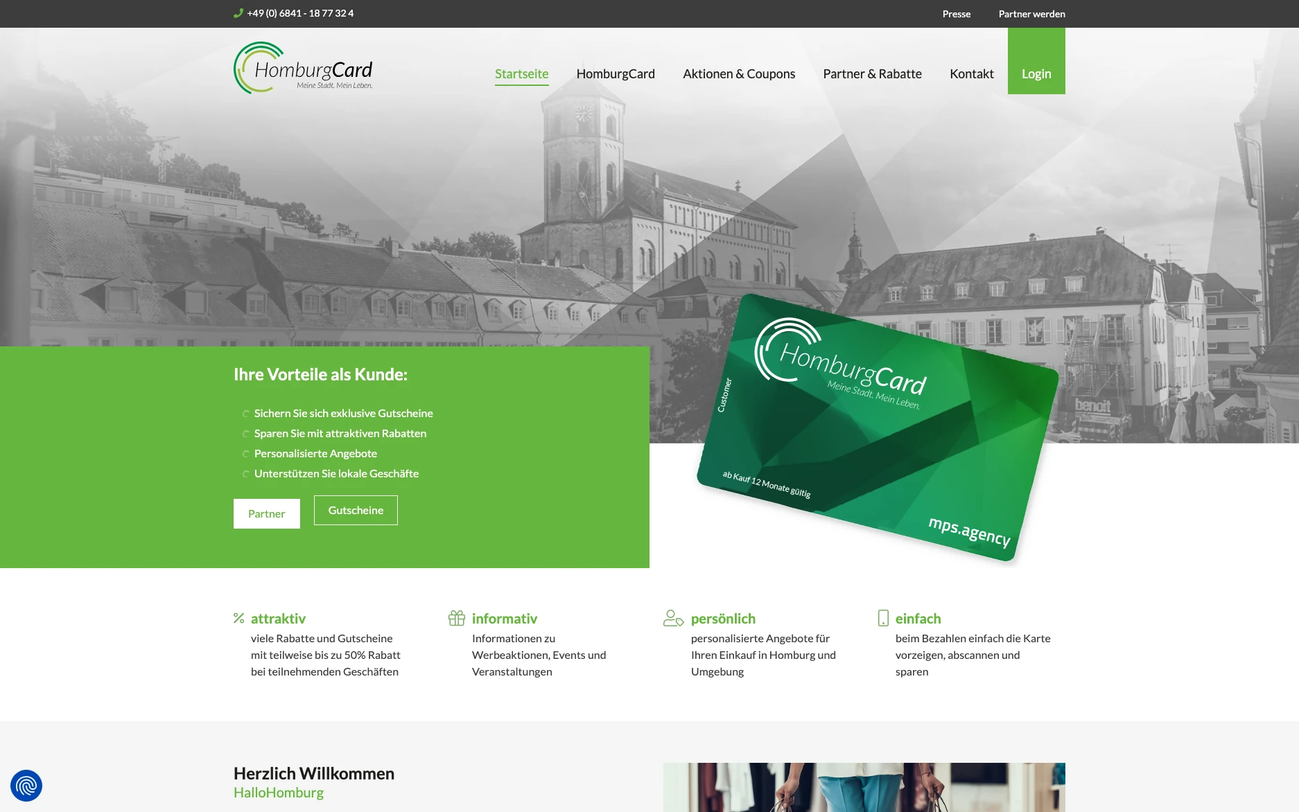 HomburgCard – Website-Ansicht