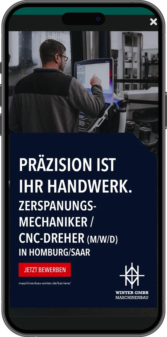 Vollbild-Anzeige der Winter GmbH Maschinenbau in einer Mobile App auf dem Smartphone