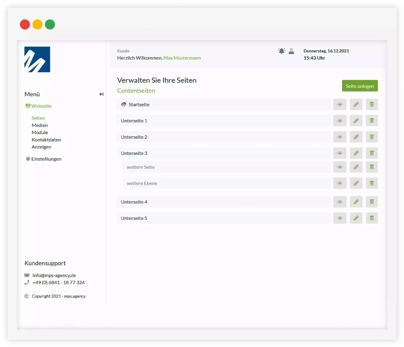 Oberfläche unseres Content-Management-Systems